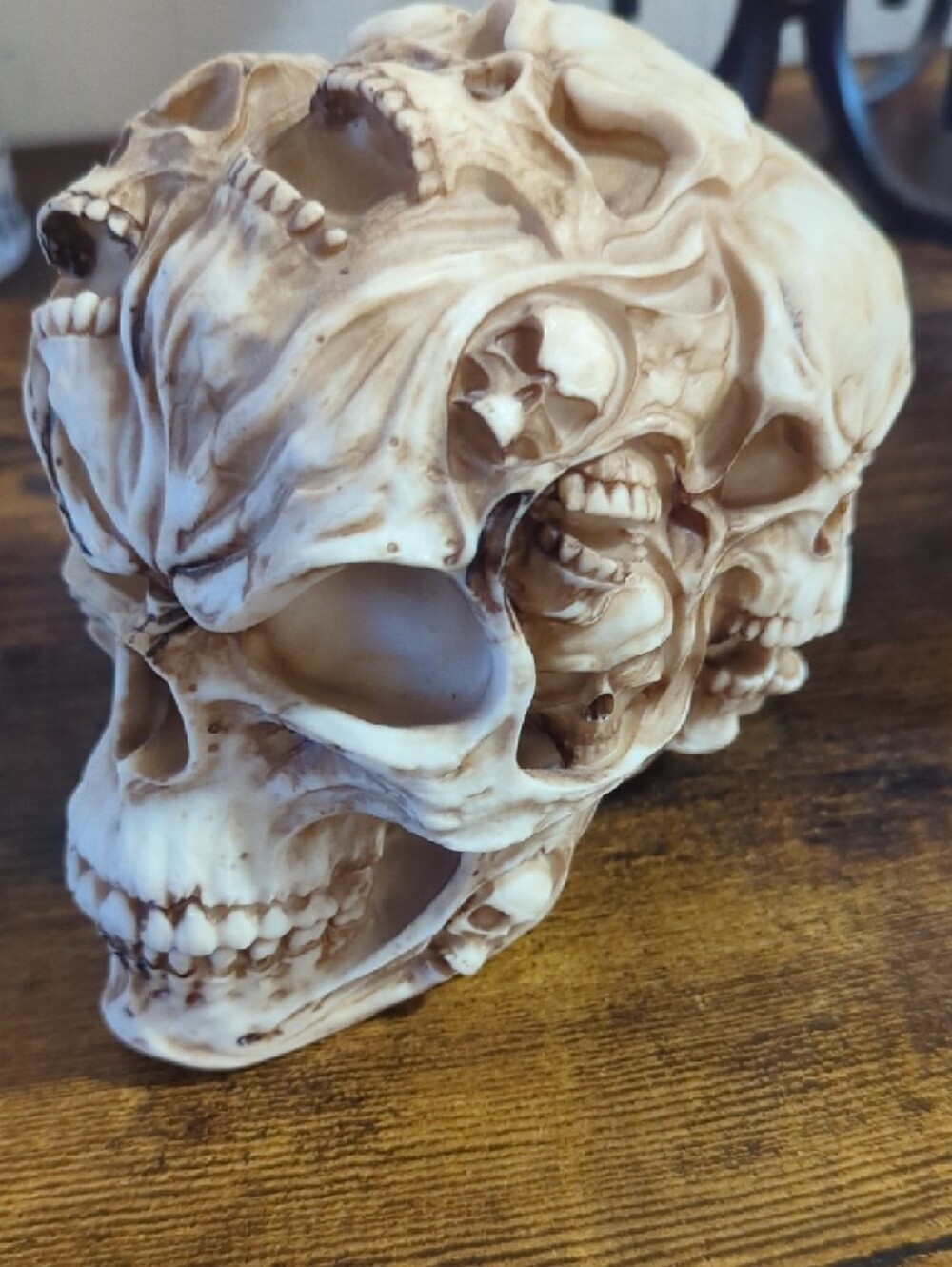 Bone-Colored Sculpted Multi-Skull Decorative Art Statue - Picture 2 of 4